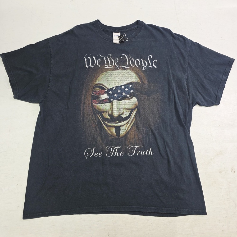 Anon "We the People See‎ the Truth" Vendetta Guy Fawkes Mask T-Shirt Men's 2XL